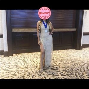 Prom dress with spaghetti straps and slit